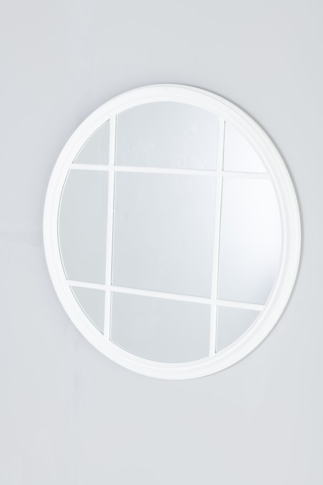 Clearance Matt White Window Style Wall Mirror Round Dia 100cm