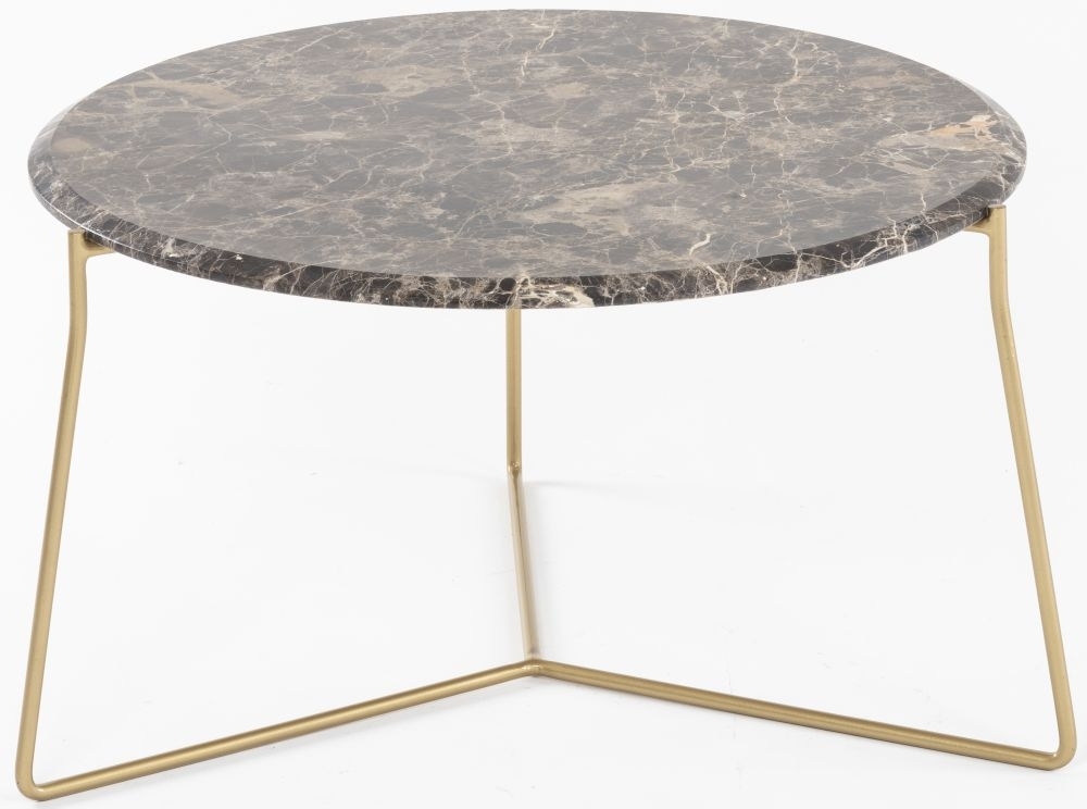 Clearance Trio Marble Coffee Tables Brown Emperador Round Top With Gold Metal Base