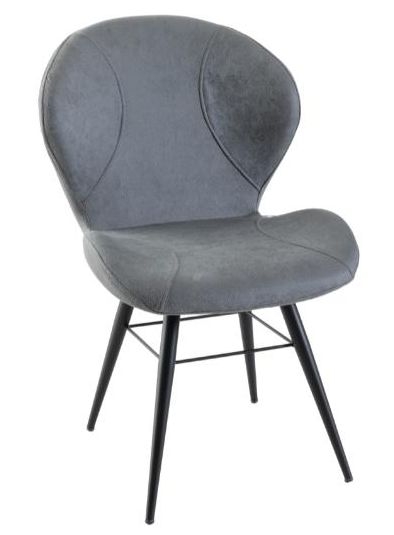 Clearance Arctic Grey Dining Chair Velvet Fabric Upholstered With Round Black Metal Legs