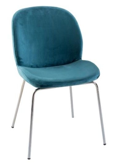 Clearance Baron Teal Dining Chair Velvet Fabric Upholstered With Chrome Legs