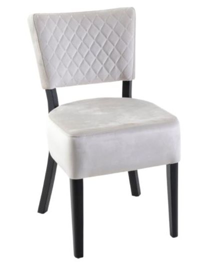 Clearance Indus Beige Dining Chair Velvet Fabric Upholstered With Quilted Diamond Stitched And Black Wooden Legs