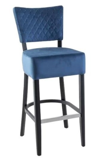 Clearance Indus Blue Velvet Quilted Diamond Stiched Barstool With Backrest