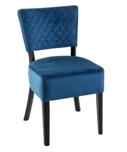 Clearance Indus Blue Dining Chair Velvet Fabric Upholstered With Quilted Diamond Stitched And Black Wooden Legs