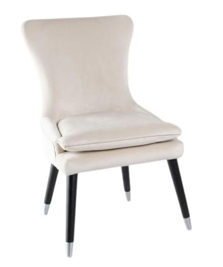 Clearance Mason Champagne Dining Chair Velvet Fabric Upholstered With Padded Seat And Black Wooden Silver Cone Trim Legs