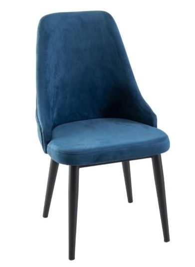 Clearance Wexler Blue Dining Chair Tufted Velvet Fabric Upholstered With Round Black Wooden Legs