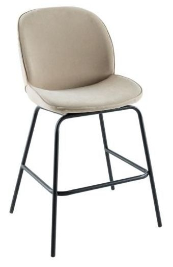 Clearance Etta Beige Fabric Bar Stool With Black Footrest