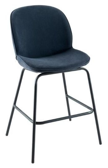 Clearance Etta Blue Fabric Bar Stool With Black Footrest