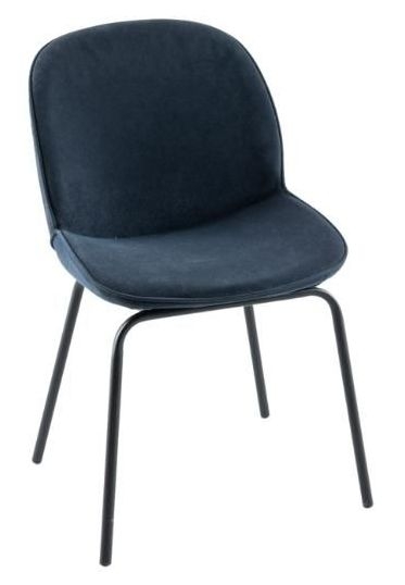 Clearance Etta Blue Dining Chair Velvet Fabric Upholstered With Black Metal Legs