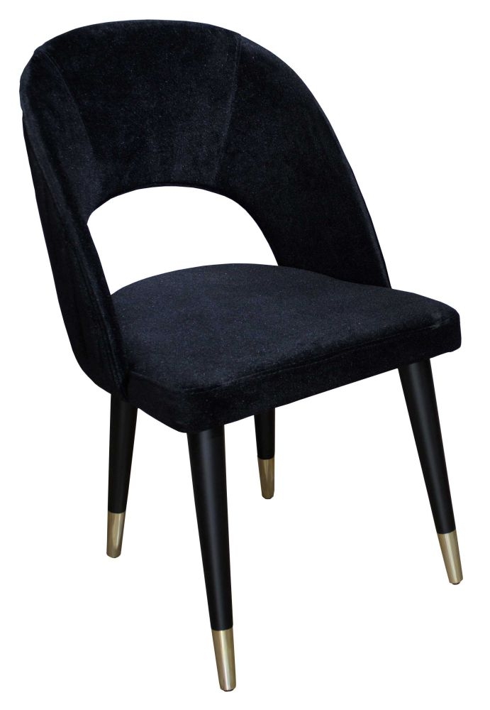 Clearance Rossini Black Dining Chair Velvet Fabric Upholstered With Black Wooden Gold Cone Trim Legs