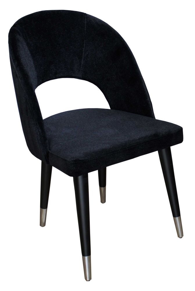 Clearance Rossini Black Dining Chair Velvet Fabric Upholstered With Black Wooden Silver Cone Trim Legs