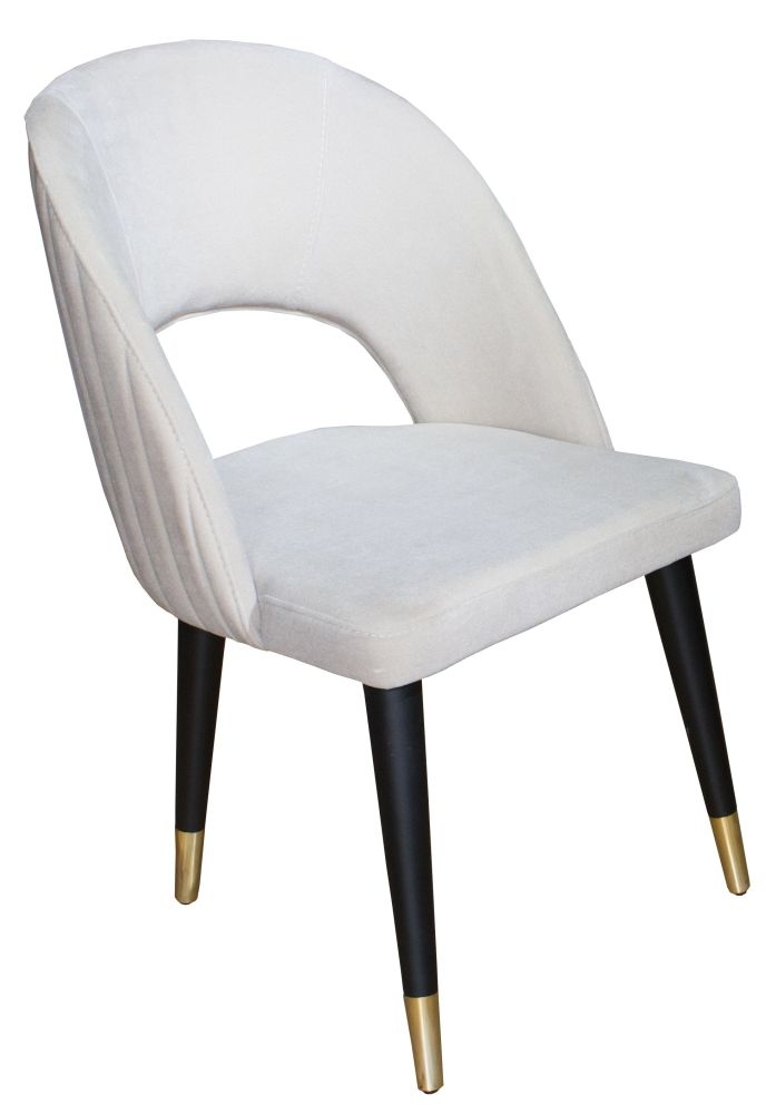 Clearance Rossini Beige Dining Chair Velvet Fabric Upholstered With Black Wooden Gold Cone Trim Legs