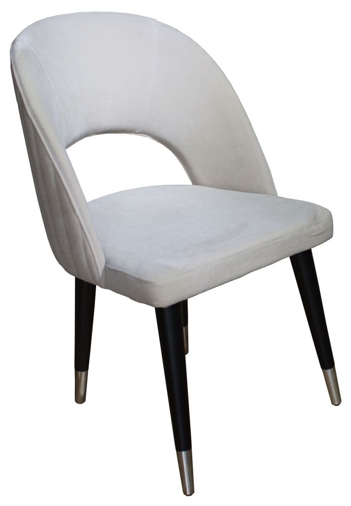 Clearance Rossini Beige Dining Chair Velvet Fabric Upholstered With Black Wooden Silver Cone Trim Legs