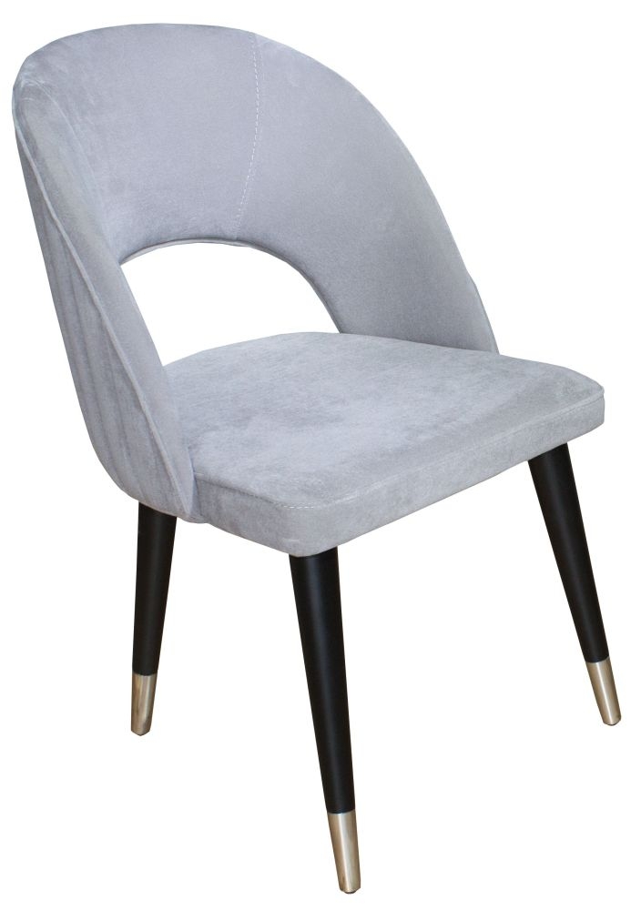 Clearance Rossini Grey Dining Chair Velvet Fabric Upholstered With Black Wooden Silver Cone Trim Legs