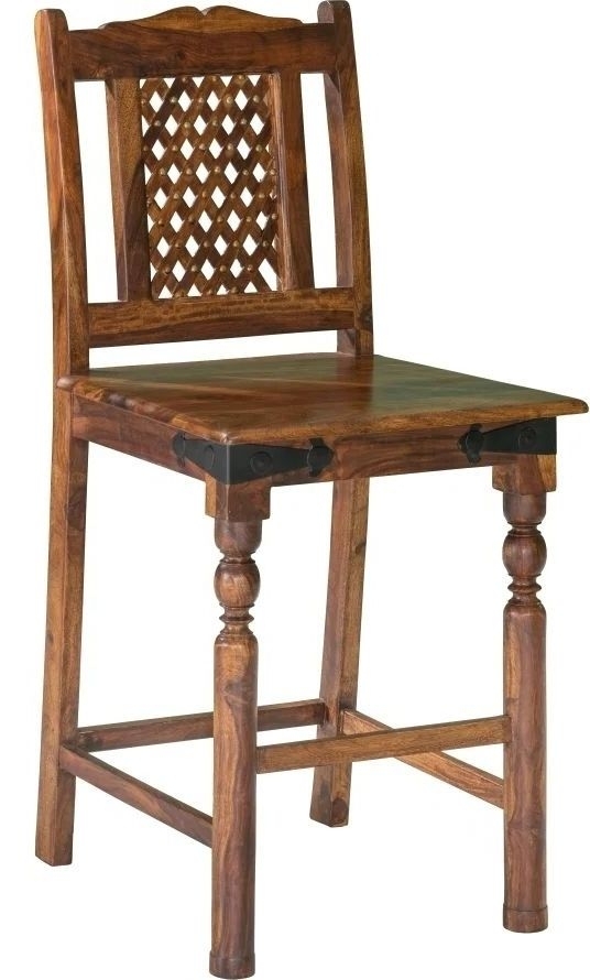 Clearance Ganga Sheesham Barstool With Back Indian Wood Lattice Jali Design With Turned Legs