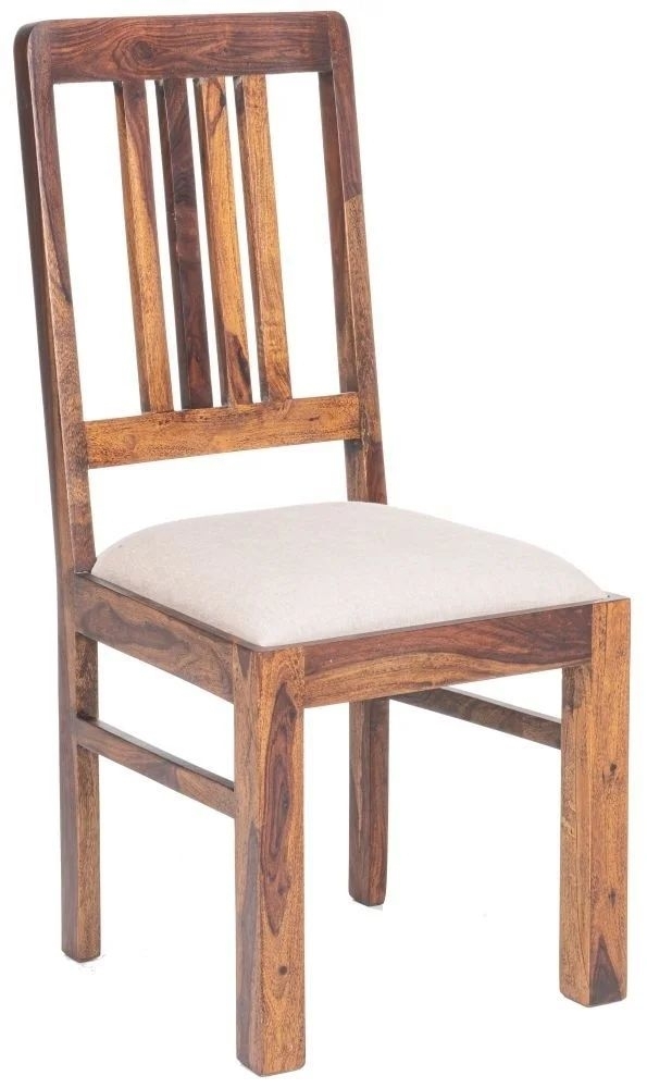 Clearance Ganga Sheesham Dining Chair Indian Wood Slatted Back And Padded Seat With 4 Legs