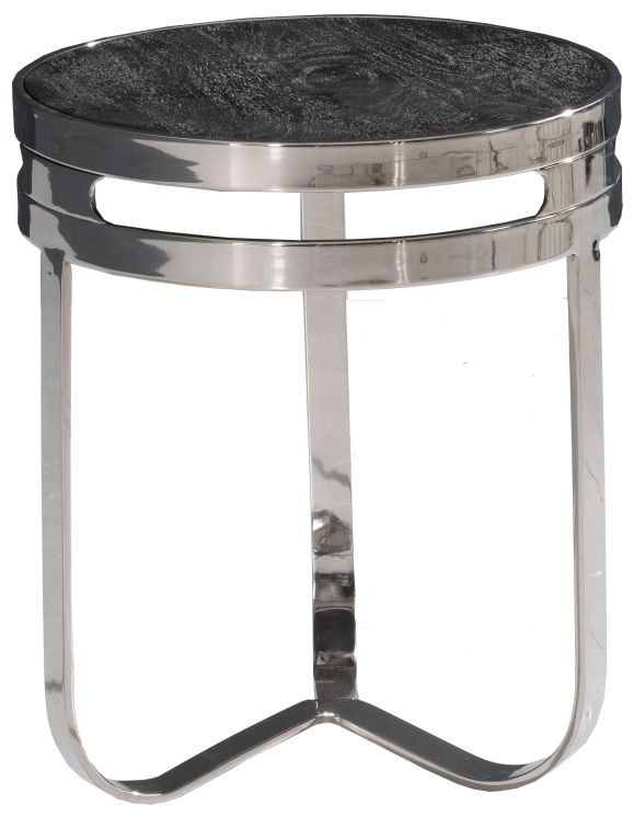 Clearance Phoenix Round Chrome Side Table With Black Washed Mango Wood Top