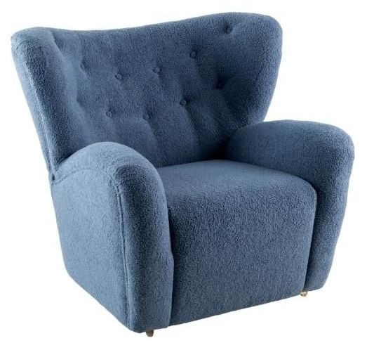 Clearance Teddy Blue Wing Back Accent Armchair Boucle Fabric