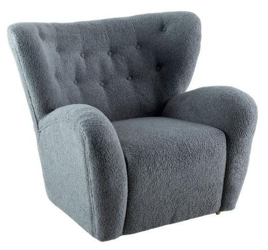 Clearance Teddy Grey Wing Back Accent Armchair Boucle Fabric