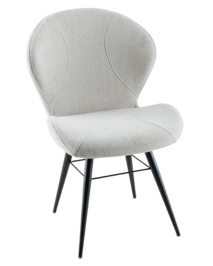 Clearance Arctic Beige Dining Chair Velvet Fabric Upholstered With Round Black Metal Legs