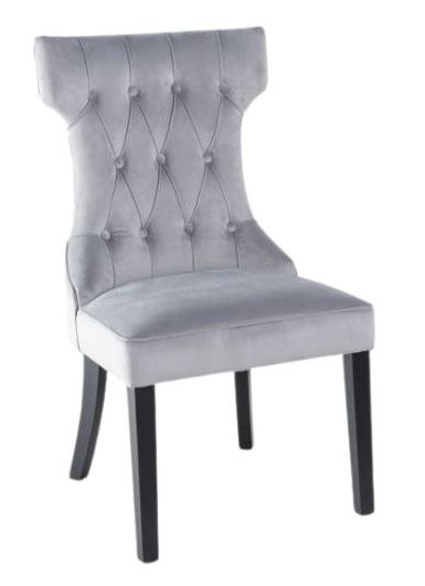 Courtney Light Grey Dining Chair Tufted Velvet Fabric Upholstered With Black Wooden Legs