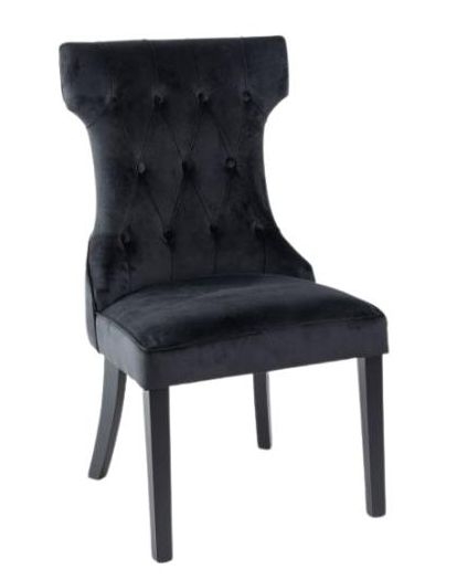 Courtney Black Dining Chair Tufted Velvet Fabric Upholstered With Black Wooden Legs