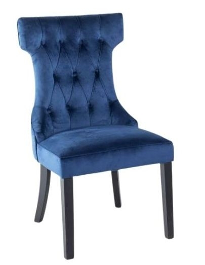Courtney Blue Dining Chair Tufted Velvet Fabric Upholstered With Black Wooden Legs