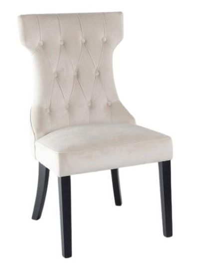 Courtney Champagne Dining Chair Tufted Velvet Fabric Upholstered With Black Wooden Legs