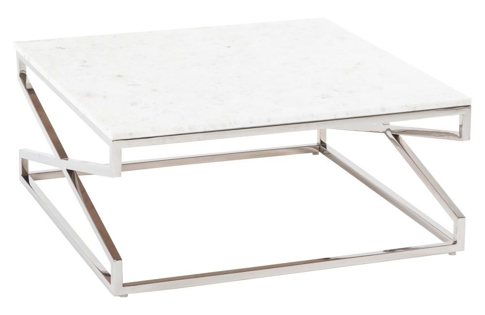 Crossroad Marble Coffee Table White Square Top With Stainless Steel Chrome Frame