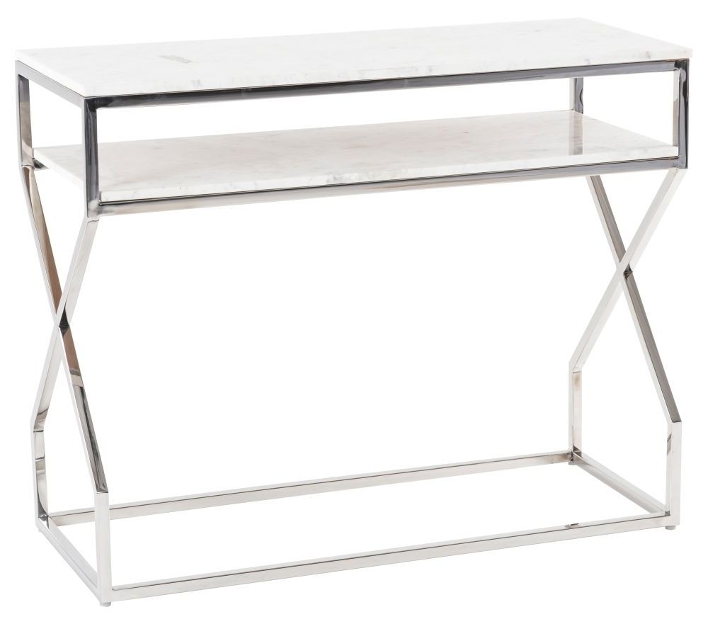 Crossroad Marble Console Table White Top With Stainless Steel Chrome Frame
