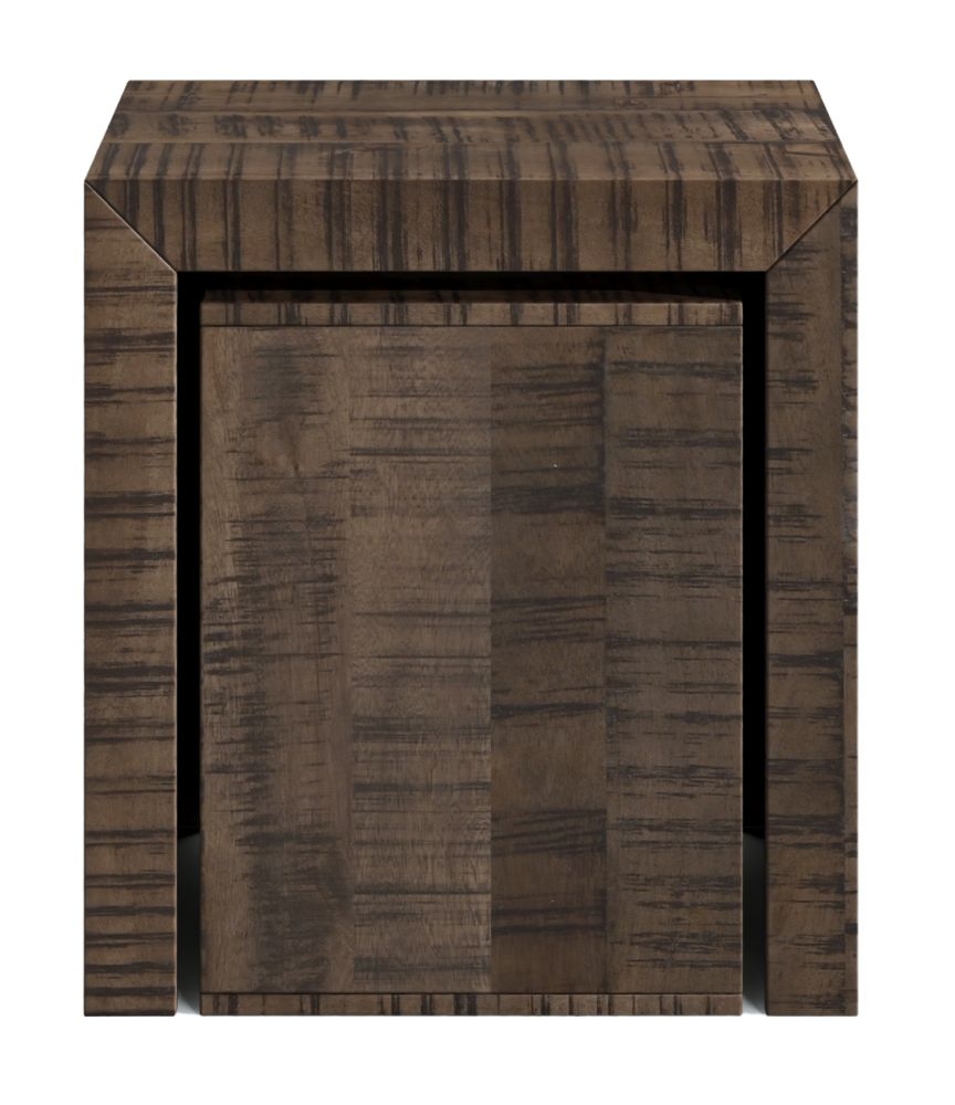 Dakota Mango Wood Cube Nest Of 2 Tables Indian Dark Walnut Rustic Finish