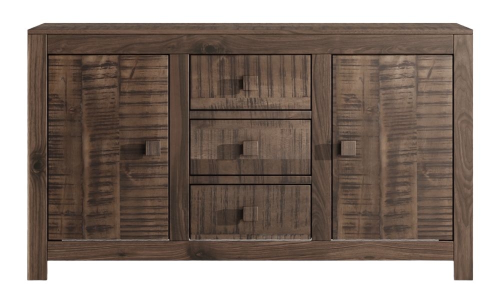 Dakota Mango Wood Sideboard Indian Dark Walnut Rustic Finish 135cm Medium Cabinet 2 Door With 3 Drawers
