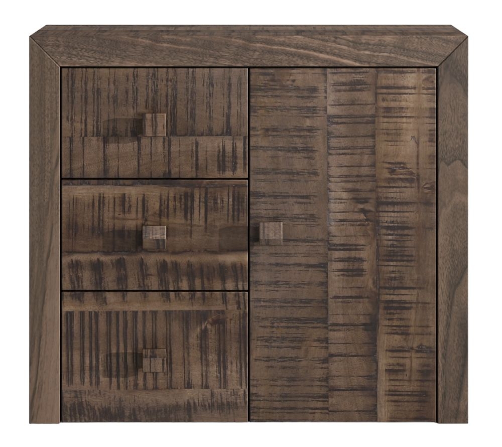 Dakota Mango Wood Sideboard Indian Dark Walnut Rustic Finish 85cm Small Cabinet 1 Door With 3 Drawers