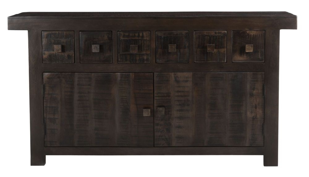 Dakota Mango Wood Kitchen Sideboard Indian Dark Walnut Rustic Finish 160cm Large Cabinet 2 Door With 6 Drawers