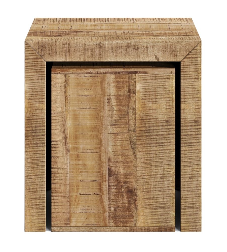 Dakota Mango Wood Cube Nest Of 2 Tables Indian Light Natural Rustic Finish