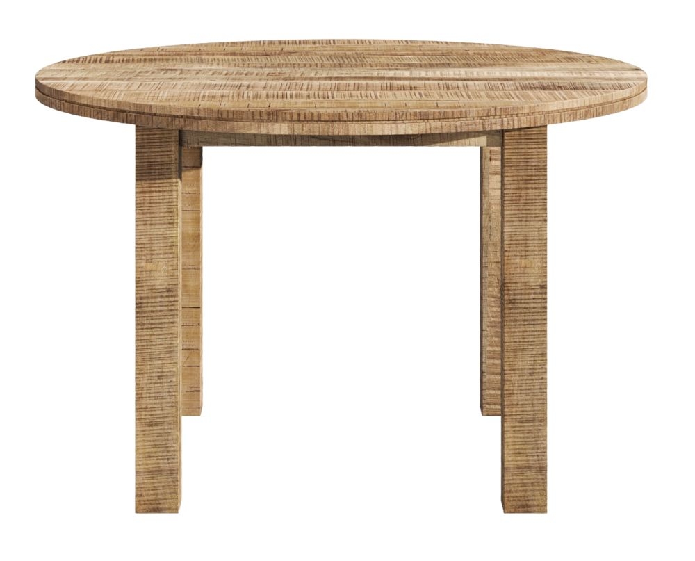 Dakota Mango Wood Dining Table Indian Light Natural Rustic Finish 120cm Round Top Seats 4 Diners