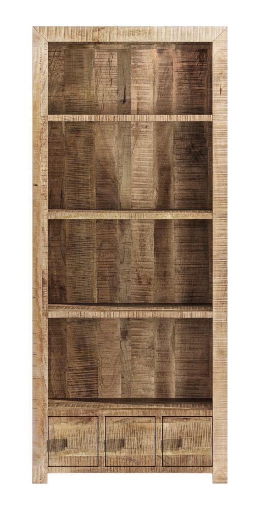 Dakota Mango Wood Narrow Bookshelf Indian Light Natural Rustic Finish 1 Drawer Bottom Storage Shelving Unit Open Display Unit