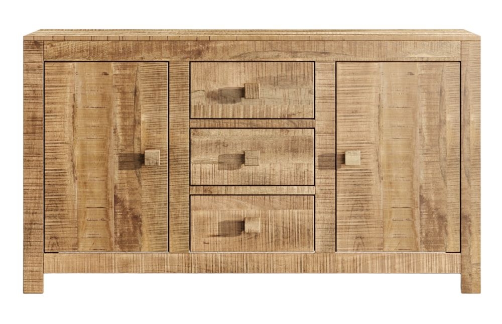 Dakota Mango Wood Sideboard Indian Light Natural Rustic Finish 135cm Medium Cabinet 2 Door With 3 Drawers