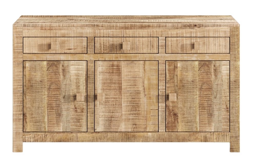 Dakota Mango Wood Sideboard Indian Light Natural Rustic Finish 135cm Medium Cabinet 3 Door With 3 Drawers