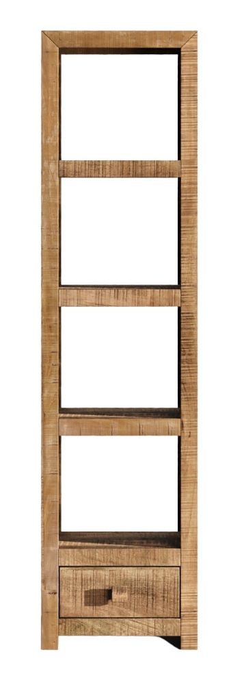 Dakota Mango Wood Tall Bookcase Indian Light Natural Rustic Finish 3 Shelves And 3 Drawer Bottom Storage