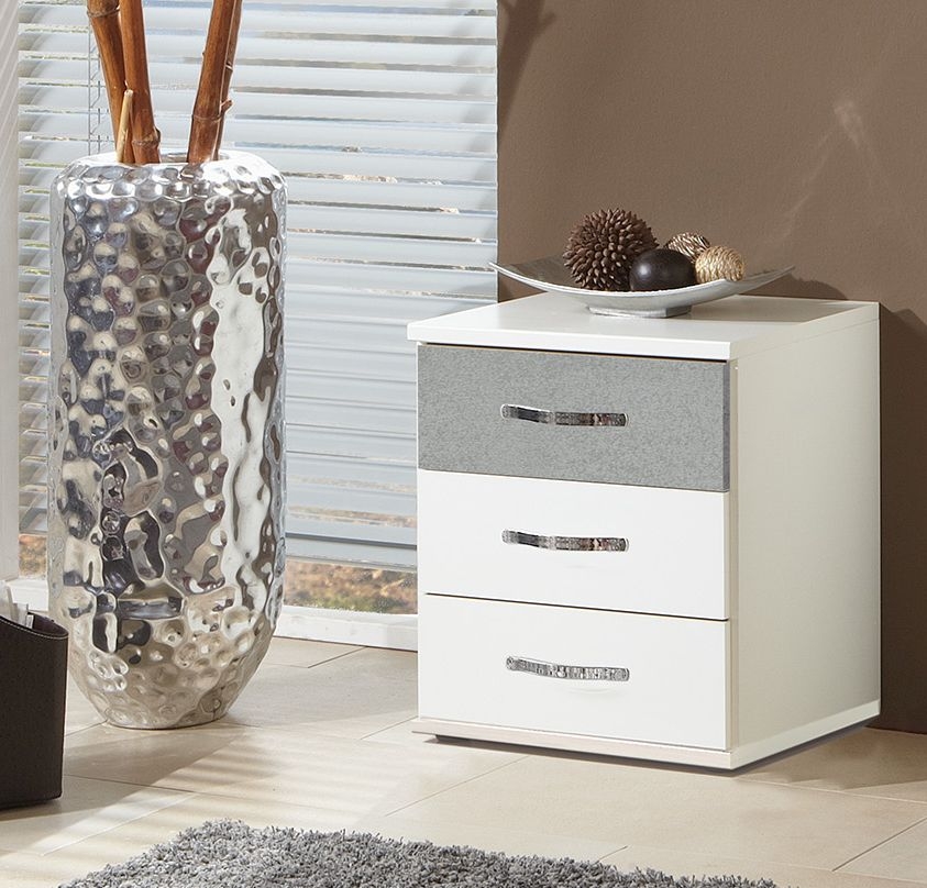 In Stock Duo 3 Drawers Bedside Cabinet German Made White Grey Bedroom Furniture