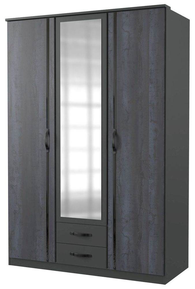 In Stock Duo2 3 Door Combi Wardrobe German Made Graphite Mirrored Front Triple Wardrobe