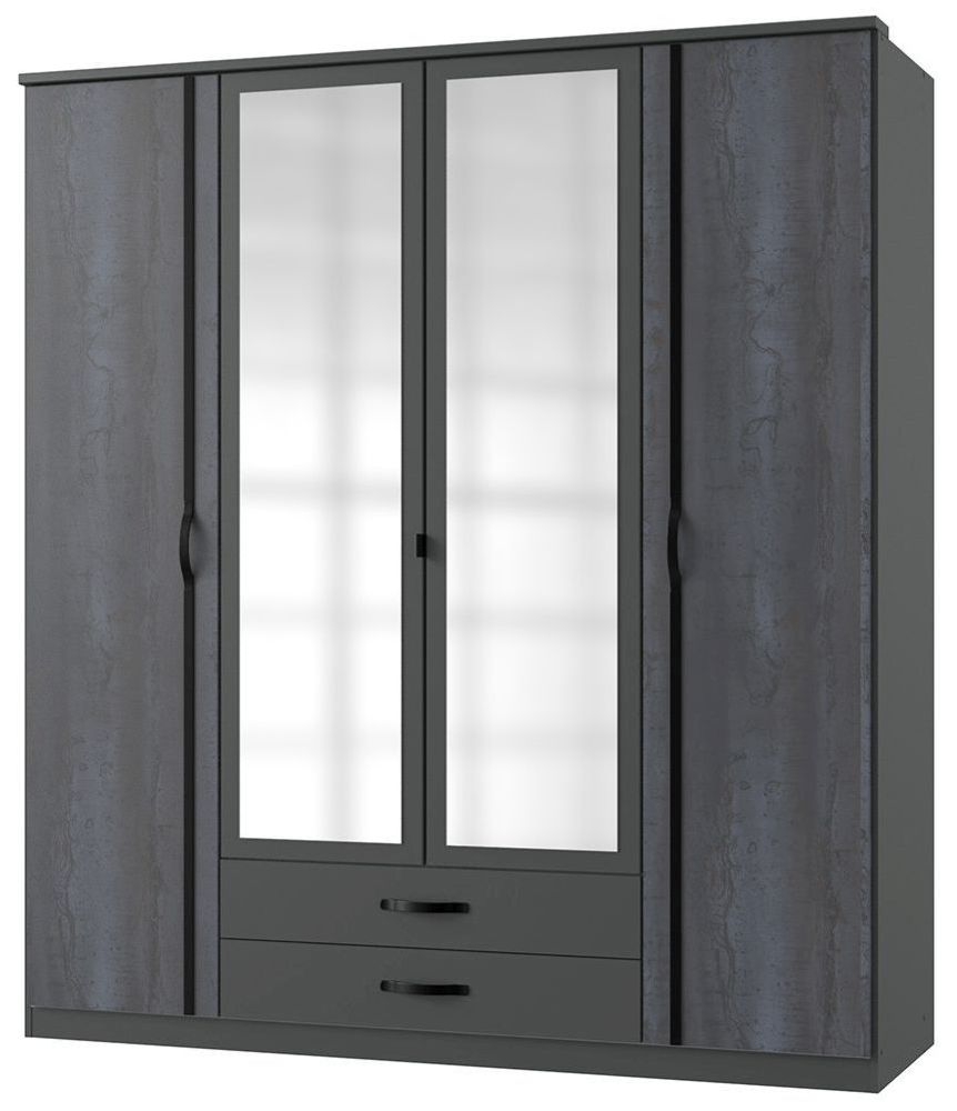 In Stock Duo2 4 Door Combi Wardrobe German Made Graphite Mirrored Front Four Door Wardrobe