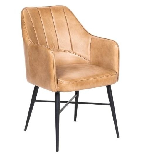 Edgar Beige Dining Chair With Arms Genuine Real Buffalo Leather Carver