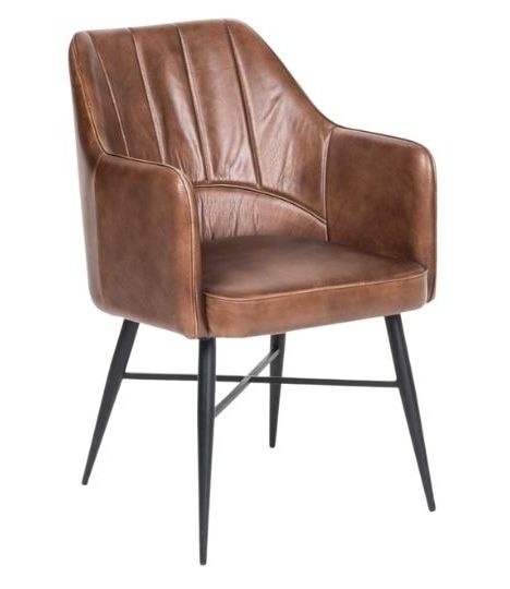 Edgar Vintage Brown Dining Chair With Arms Genuine Real Buffalo Leather Carver