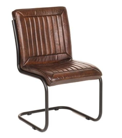 Felix Industrial Brown Dining Chair Genuine Real Buffalo Leather With Cantiliver Base