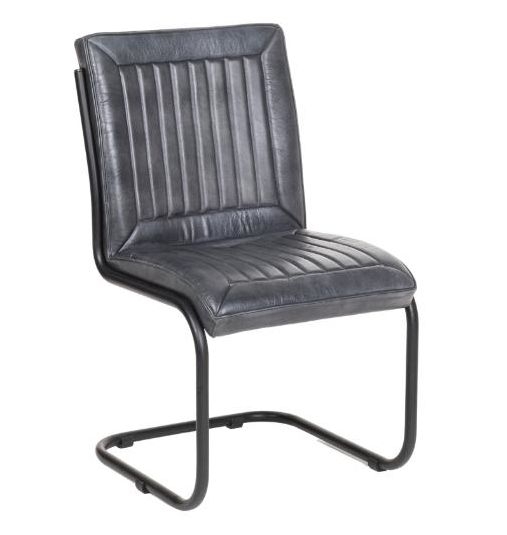 Felix Industrial Grey Dining Chair Genuine Real Buffalo Leather With Cantiliver Base