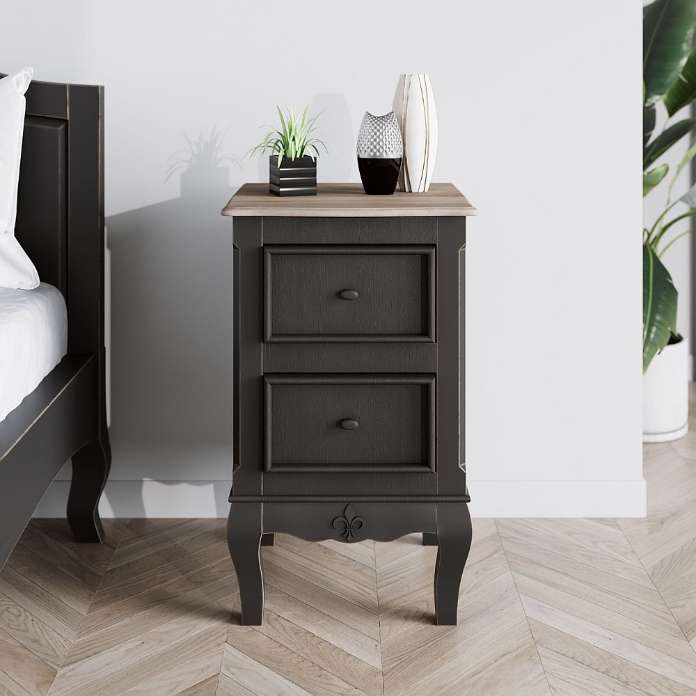 Fleur French Style Black Bedside Cabinet Made In Solid Mango Wood
