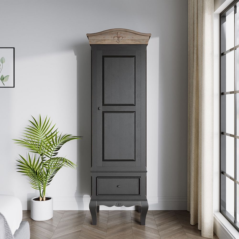 Fleur French Style Black 1 Door Wardrobe Made In Solid Mango Wood