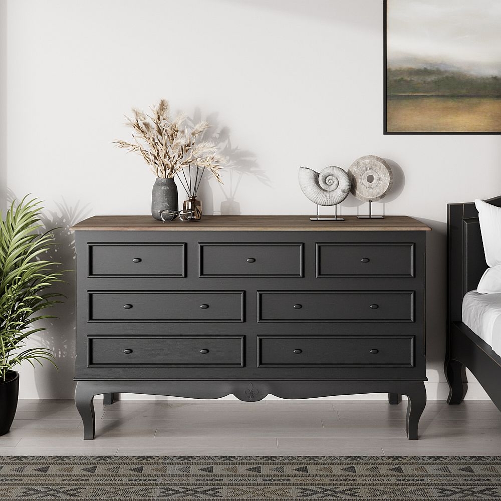 Fleur French Style Black 7 Drawer Chest Made In Solid Mango Wood