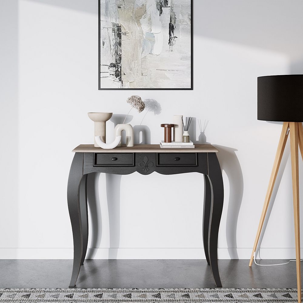 Fleur French Style Black Console Table Made In Solid Mango Wood